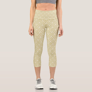 Sayagata Muster, Japanisch, Gold und Weiß Capri Leggings