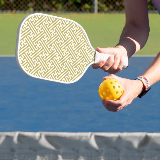 Sayagata Muster, Japanisch, Gold und Weiß Pickleball Schläger (InSitu)