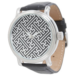 Sayagata-Muster, Japanisch, Schwarz und Weiß Armbanduhr