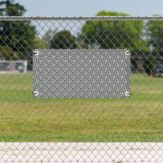 Sayagata-Muster, Japanisch, Schwarz und Weiß Banner (Insitu)