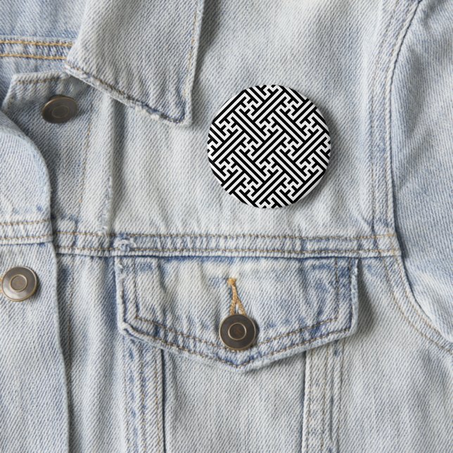 Sayagata-Muster, Japanisch, Schwarz und Weiß Button (Beispiel)