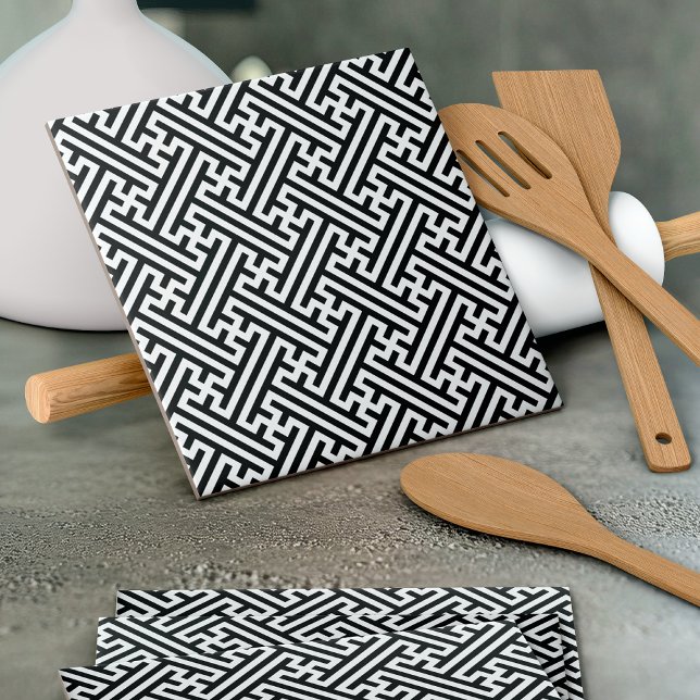 Sayagata-Muster, Japanisch, Schwarz und Weiß Fliese (Von Creator hochgeladen)