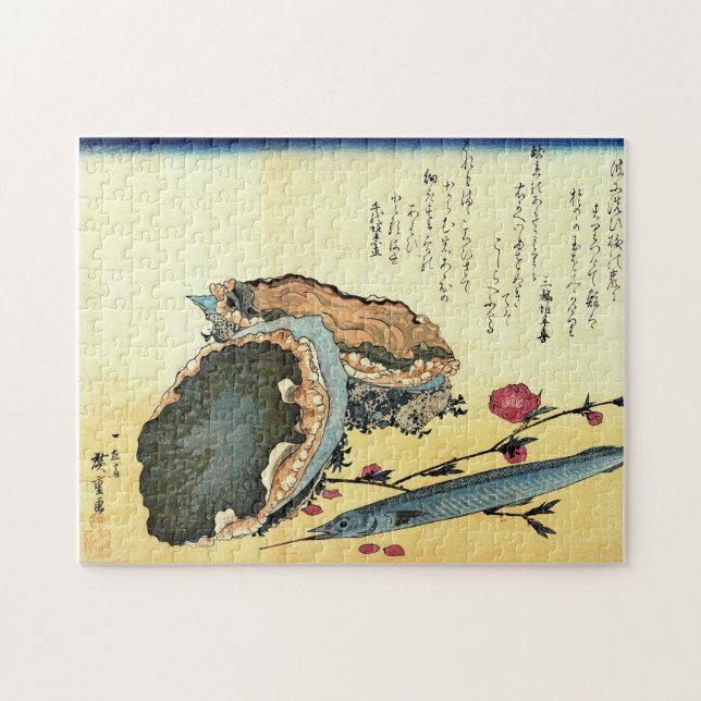 Sayori & Awabi (Halfbeak, Abalone) Hiroshige Fisch Puzzle (Horizontal)
