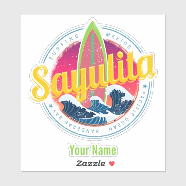 Sayulita Mexico Surfer Vintag Wave Sunset Bigwave Aufkleber (Blatt)