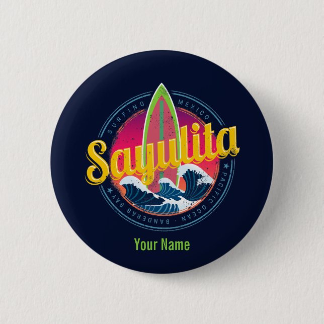Sayulita Mexico Surfer Vintag Wave Sunset Bigwave Button (Vorderseite)