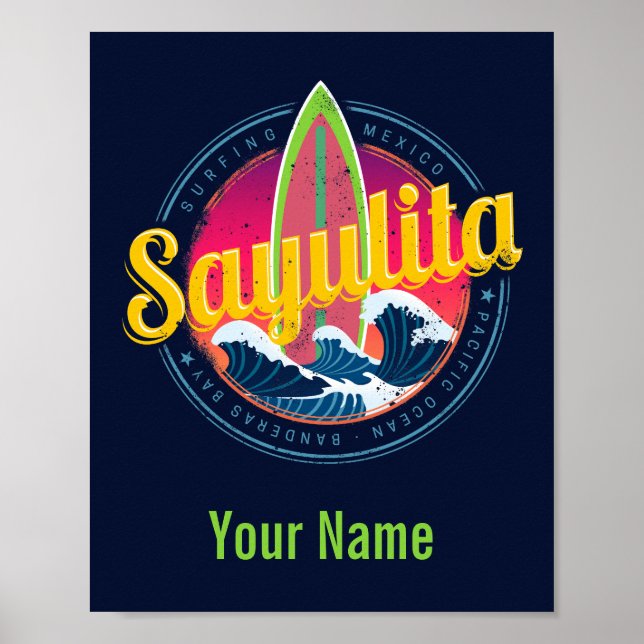 Sayulita Mexico Surfer Vintag Wave Sunset Bigwave Poster (Vorne)