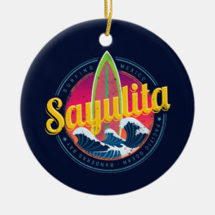 Sayulita Mexiko Surfer Vintage Welle Sonnenunterga Keramik Ornament