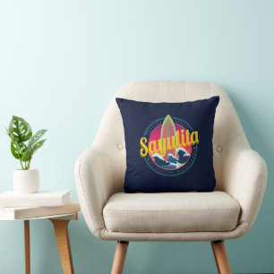 Sayulita Mexiko Surfer Vintage Welle Sonnenunterga Kissen