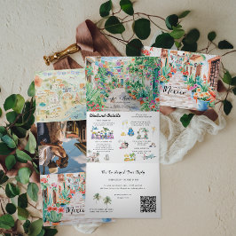 Sayulita Mexiko Zielort | Illustrierte Hochzeit Dreifach Gefaltete Einladung
