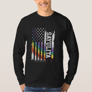 Sayulita United Staaten Distressed Rainbow w US Fl T-Shirt