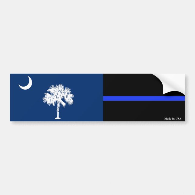 SC Flag & Police Thin Blue Line Autoaufkleber (Vorne)