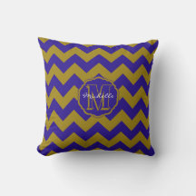 SC Monogram Zickzack, Blue-Gold Square Pillow