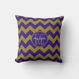 SC Monogram Zickzack, Blue-Gold Square Pillow Kissen