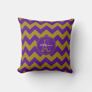 SC Monogram Zickzack, Lila-Gold-Quadrat-Pillow Kissen