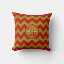 SC Monogram Zickzack, Red-Gold Square Pillow