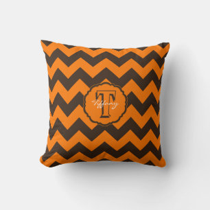 SC Monogramm Zickzack, orange-braunes Kissen
