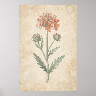 Scabiosa Botanischer Druck   Studie der zarten ros Poster