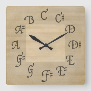 Scale of Music Notes, Antique Look Quadratische Wanduhr