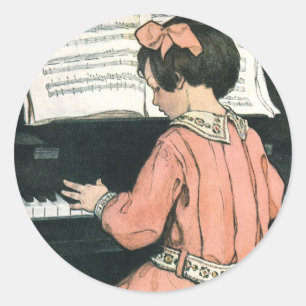 Scales von Jessie Willcox Smith, Piano Music Girl Runder Aufkleber