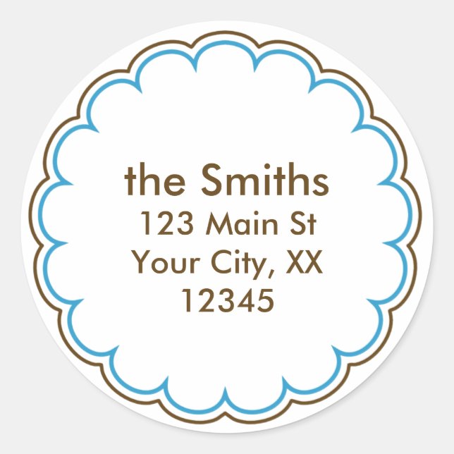 Scallop-Adressenaufkleber in blau Runder Aufkleber (Vorderseite)