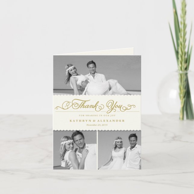 Scallop Band Romantisches Drehbuch 3 Multi-Foto-Ho Dankeskarte (Vorderseite)