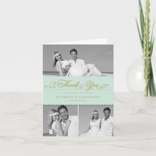 Scallop Band Romantisches Drehbuch 3 Multi-Foto-Ho Dankeskarte (Vorderseite)