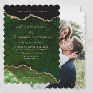 Scallop Edge Gold Green Geode Agate Foto Hochzeit Einladung