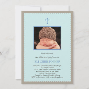 Scallop Frame Christening Einladung - Blau