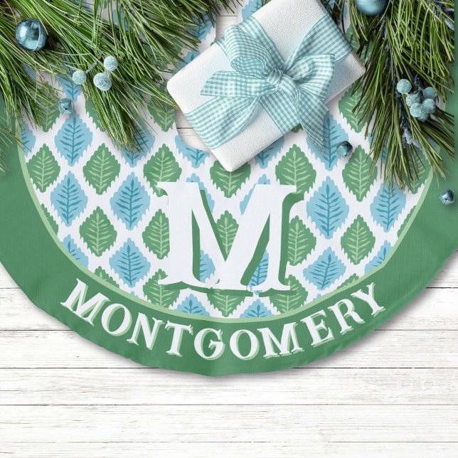 Scallop Leaf Diamond in Green + Aqua Personalized Leinenimitat Weihnachtsbaumdecke (Von Creator hochgeladen)