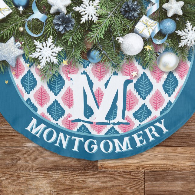 Scallop Leaf Diamond in Pink + Aqua Personalized Leinenimitat Weihnachtsbaumdecke (Von Creator hochgeladen)