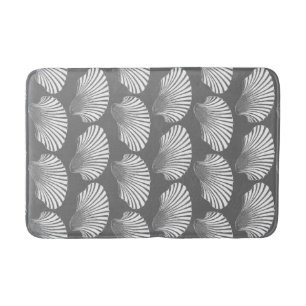 Scallop Muschel Block Print, grau / grau und weiß Badematte