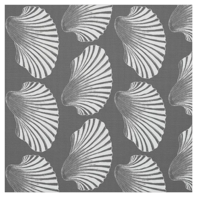 Scallop Muschel Block Print, grau / grau und weiß Stoff (Muster)