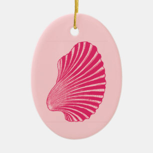 Scallop Muschel Blockdruck, Fuchsia und Pink Keramik Ornament