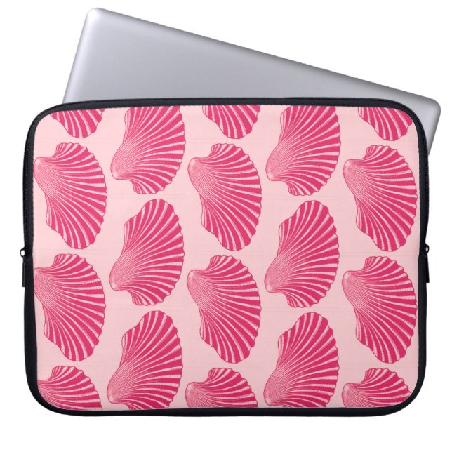 Scallop Muschel Blockdruck, Fuchsia und Pink Laptopschutzhülle (Vorderseite)