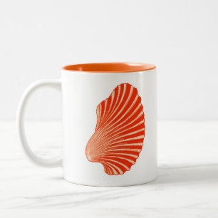 Scallop Muschel Blockdruck, Korallenorange und Wei Zweifarbige Tasse
