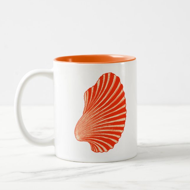 Scallop Muschel Blockdruck, Korallenorange und Wei Zweifarbige Tasse (Links)