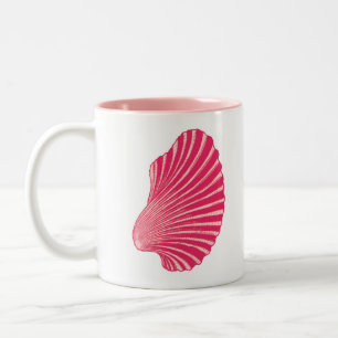 Scallop Muschel Blockdruck, Korallenrosa und Weiß Zweifarbige Tasse