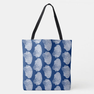 Scallop Muschel Blockdruck, Navy Blue und White