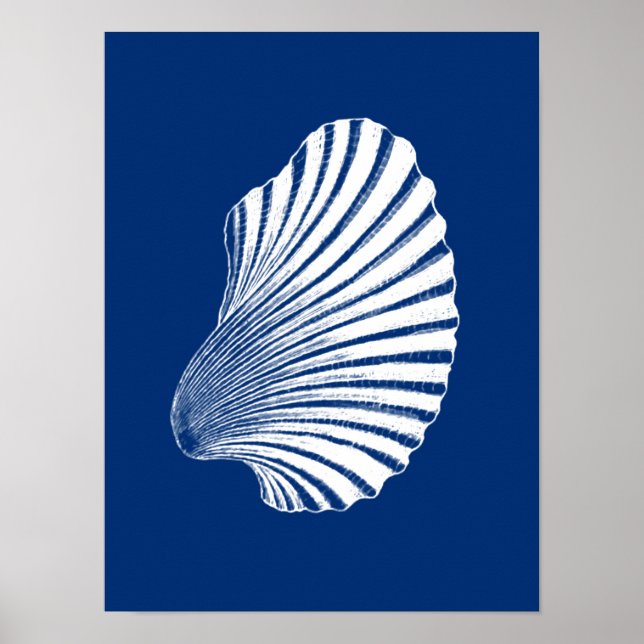 Scallop Muschel Blockdruck, Navy Blue und White Poster (Vorne)
