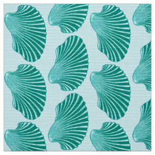 Scallop Muschel Blockdruck, Türkis und Aqua Stoff