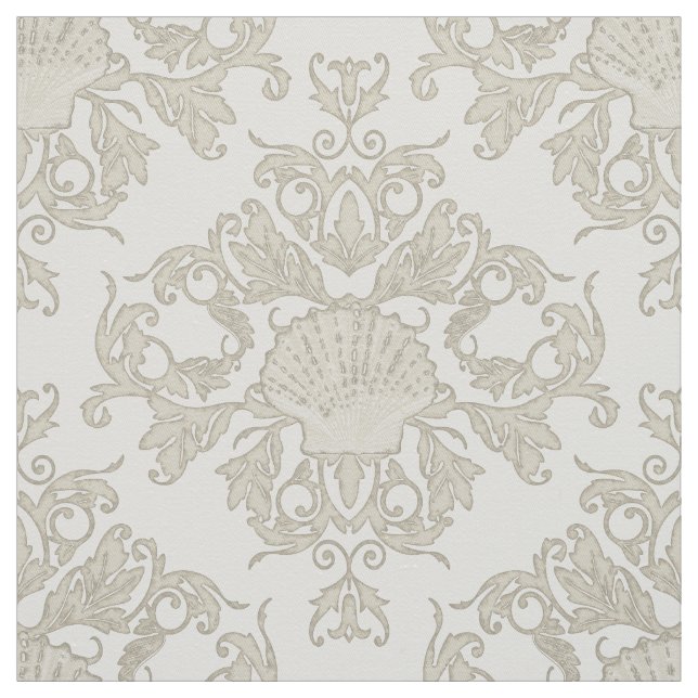 Scallop Muschel Leaf Scroll Damask Ocean Beach Sho Stoff (Muster)
