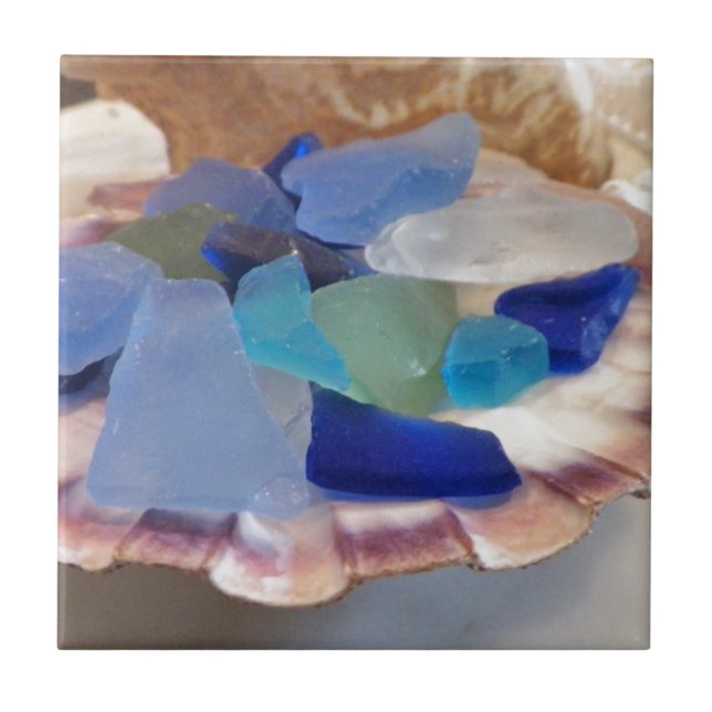 Scallop-Muschel mit Meerglas Fliese (Vorderseite)