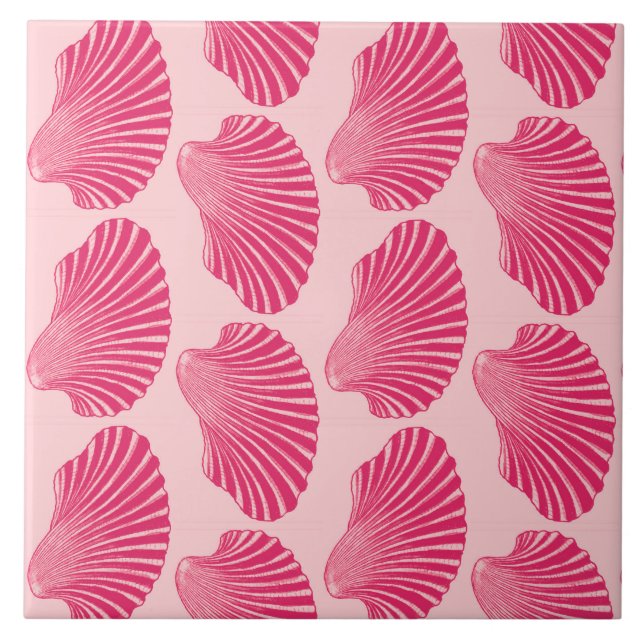 Scallop Muschel Print, Fuchsia und Pink Fliese (Vorderseite)