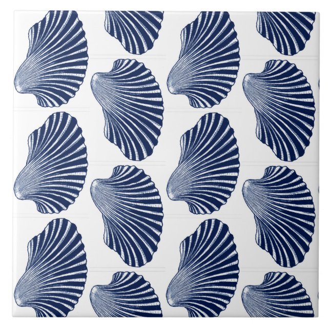 Scallop Muschel Print, Indigo und White Fliese (Vorderseite)