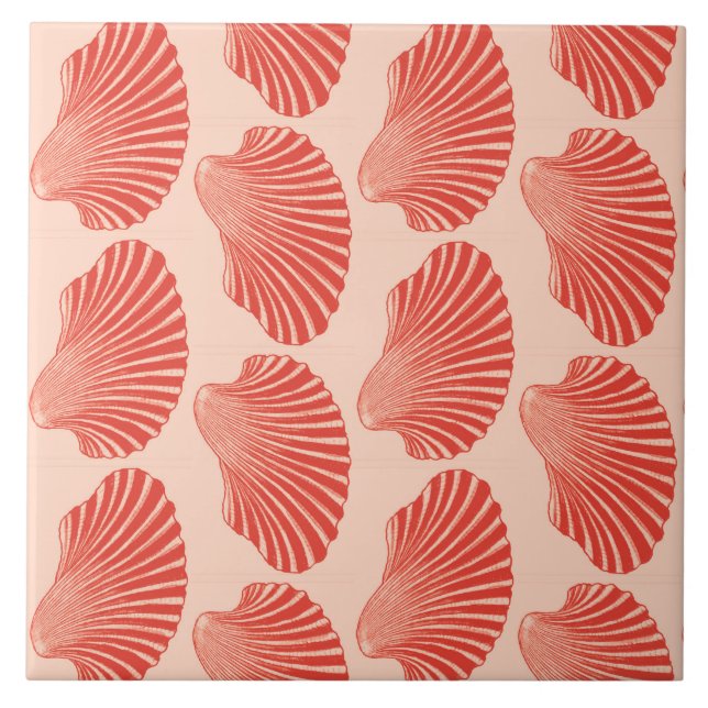 Scallop Muschel Print, Light Coral Orange Fliese (Vorderseite)