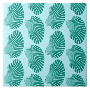 Scallop Muschel Print, Türkis und Aqua Fliese