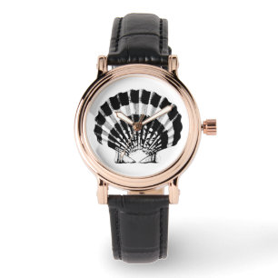 Scallop-Muschel - Schwarzweiß Armbanduhr