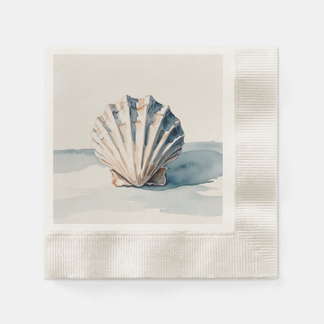 Scallop Muschel Wasserfarbe Kunst - Küstenblau Des Serviette (Vorderseite)