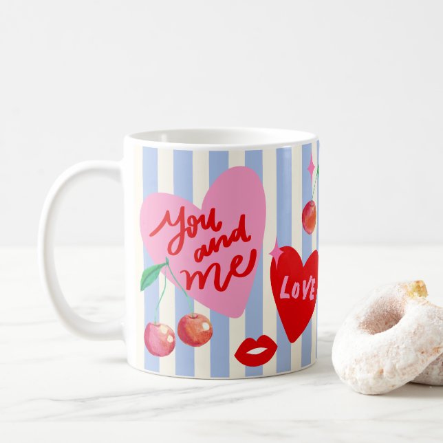 Scallop Photo Frame Hearts Cherries Lips Love Cute Kaffeetasse (Mit Donut)