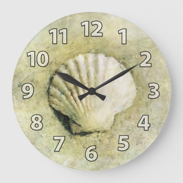 Scallop Sea Muschel Art Clock Große Wanduhr (Vorderseite)